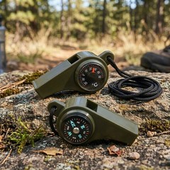 5Pcs Military 3-in-1 Survival Whistles with Compass & Thermometer