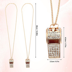 2Pcs Bling Whistle Necklace Crystal Rhinestone Loud Metal Whistle with Chain