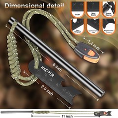 Hkoper Ferro Rod Fire Starter with Striker Flint and Steel 6 x 3/8 200 Strikes