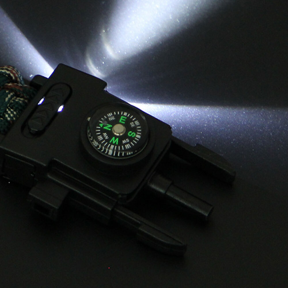 Led Light Compass Bracelet Strap with Whistle Buckle Camping Hiking Survive Tool