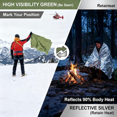Ruten Double-Sided Green/Silver Thermal Emergency Blanket (4-Pack) – Extra Large