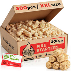 300 Pcs Large Fire Starters for Fireplace, Natural Fire Starter for Campfires, f