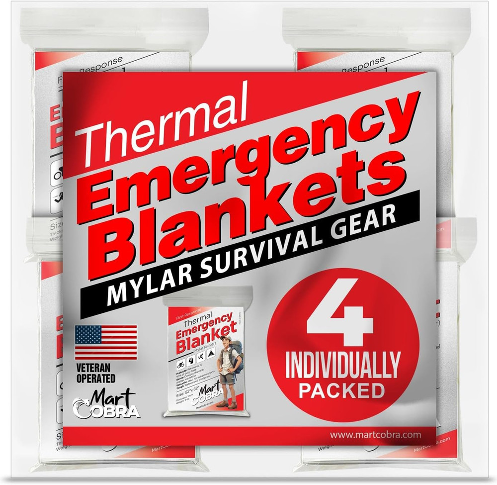 Emergency Blanket 4-Pack Space Mylar Blankets Survival Gear and Supplies Reusabl