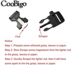 CooBigo 10Pack 3/4″ (19mm) Fire Starter Survival Whistle Buckle Flint Scraper fo