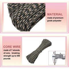 Paracord rope 550lb 60m, for tent 4mm camouflage forest camping rope