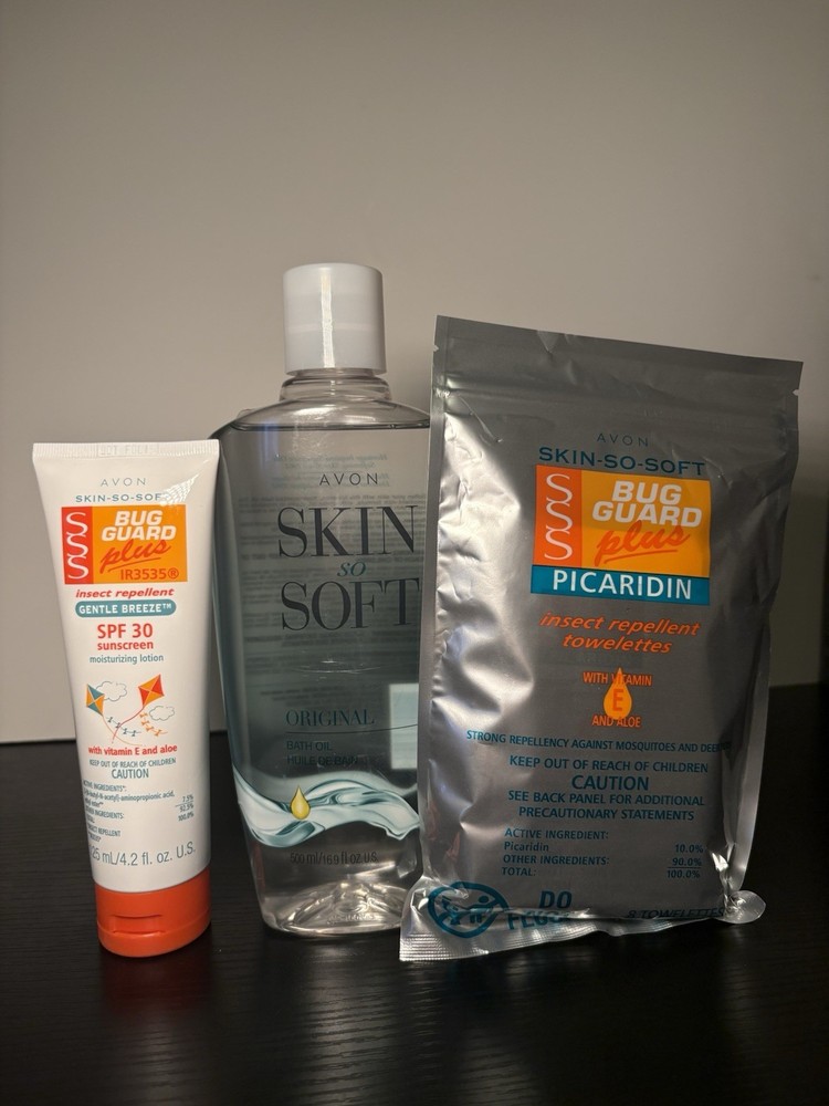 Avon Skin So Soft Bug Guard SPF30 Lotion Towelettes Bath Oil Set