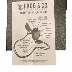 Frog & Co. Survival Plasma Lighter Wind/Waterproof Flashlight Tinder Whistle NEW