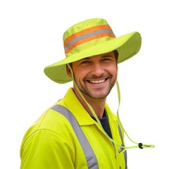 High Visibility Reflective Sun Hat Neon Safety Boonie Hat Wide Brim Mesh Green