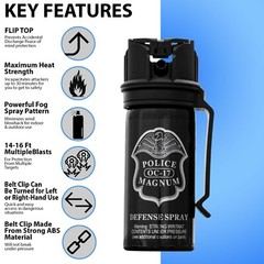 3 POLICE MAGNUM Pepper Spray Self Defense 2oz Flip Top Belt Clip Fog Protection