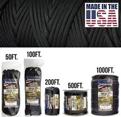 750 Paracord Rope Nylon Parachute Cord, Made in USA Survival Kit, 50 Ft. Black