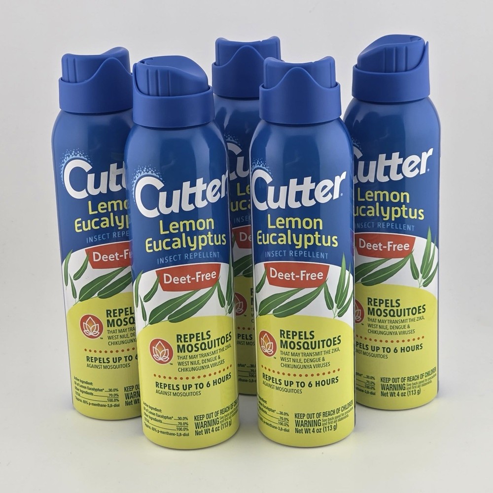 5 Cans Cutter Lemon Eucalyptus Mosquito Insect Repellent Deet-Free (4 Oz X 5