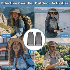 2 Pack Mosquito Head Nets with Drawstring Universal Fit for Hats Bug Net