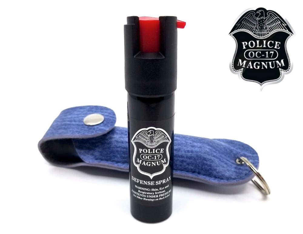 .75oz Police Magnum Blue Denim Self Defense pepper spray keychain Clip holster