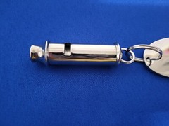 Shiny Nickle Plated Alarm Safety Bobbie Whistle on Monogramed Key Chain