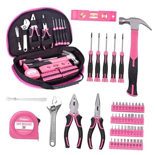 63 Piece Pink Tool Set,Household Tool Kit with Bag for Women, Home, Garage,