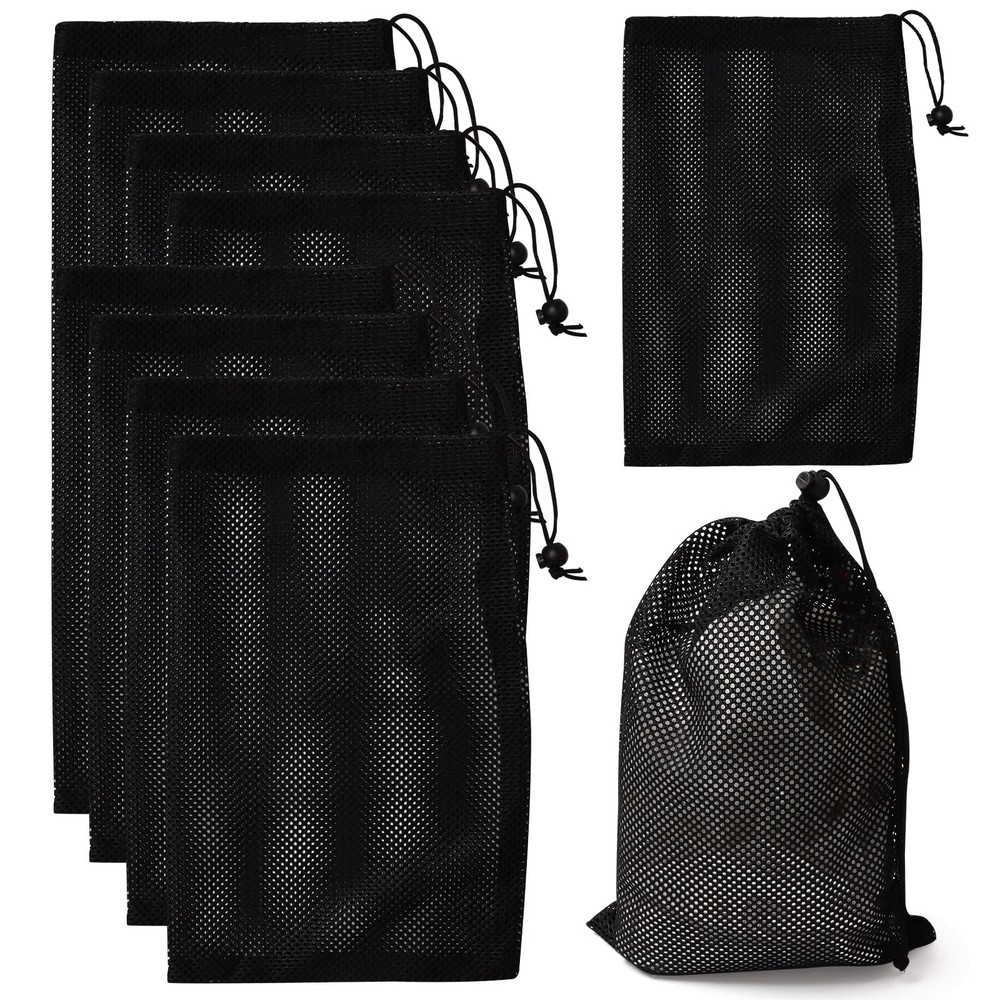 SBYURE 10Pcs Nylon Mesh Drawstring Bag,8 x 11.4 Inch 8 x inches, Black