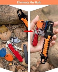 Survival Keychain Fire Starter w/Flint 2pcs, 1 X Black & 1 X Black Orange