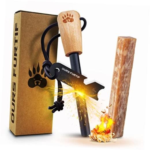 Ferro Rod Fire Starter Kit with Fatwood Tinder Stick – 3/8″ Thick Natural Wood