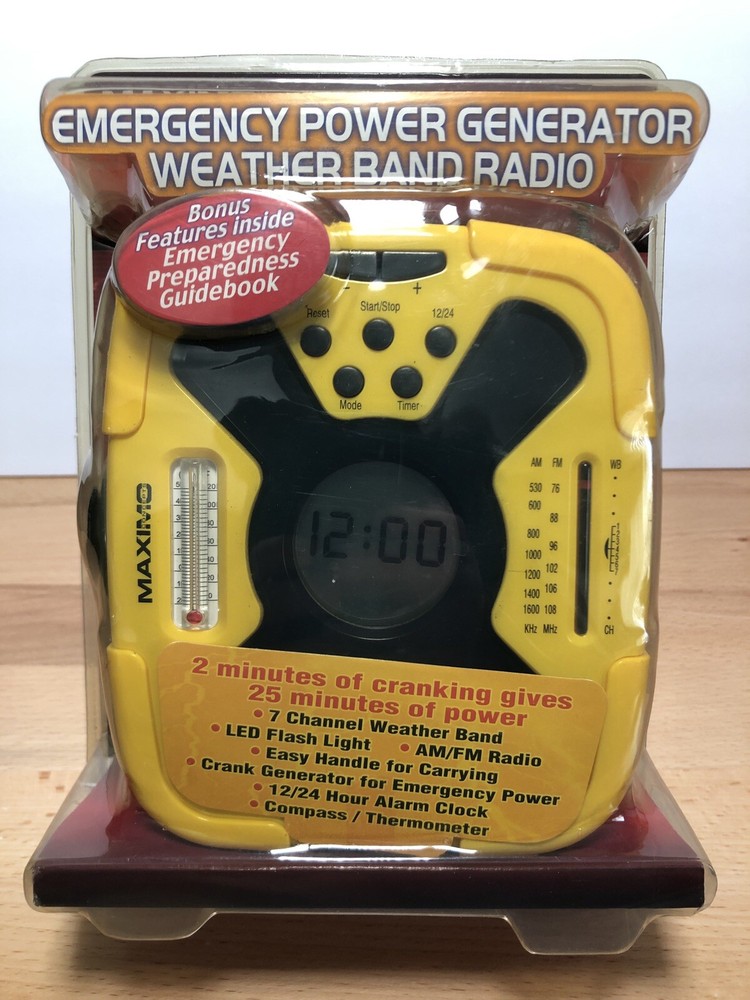 Maximo Concepts Weather Band Radio Emergency Power Generator Yellow NEW SEALED