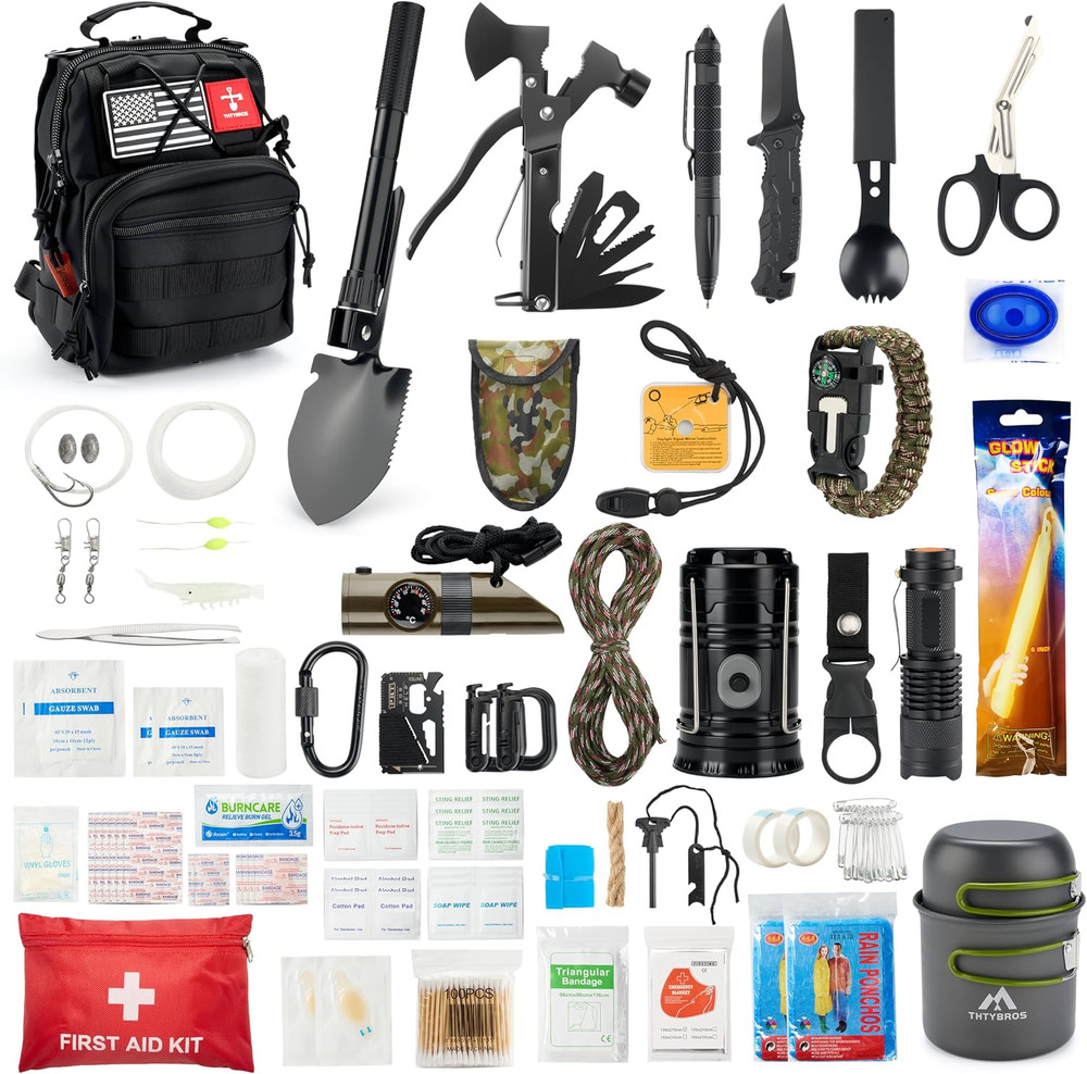 Survival Kit 246Pcs Emergency Gear with First Aid Supplies Tactical Bag Camping