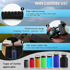 Water Bottle Handle Strap Paracord Carrier Carabiner Wide Mouth Hiking Camping