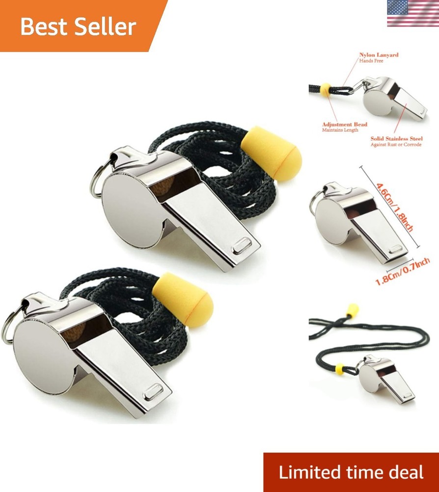 Stainless Steel Sports Whistles Set – 2 PCS with Lanyard for Coaches & Officials