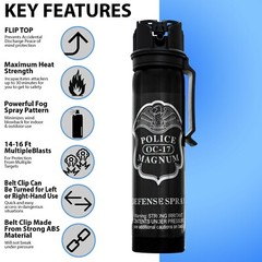 5 POLICE MAGNUM Pepper Spray Tactical Self Defense 5oz Flip Top Belt Clip Fogger