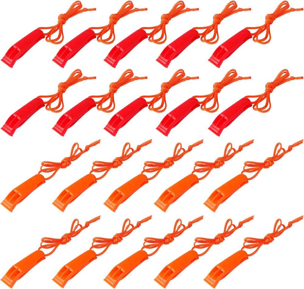 40 Pcs Emergency Safety Whistle Plastic Whistles Set with Lanyard,Red and Orange