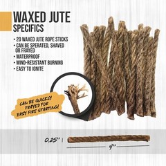 Wax Rope Fire Tinder with Striker and Tin – 20 Pieces of Waxed Jute
