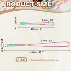 2Set Heavy Duty Paracord Keychain Lanyard for Keys , Pink/Green/Sky Blue