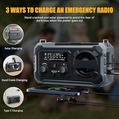 Hand Crank Emergency Radio, 10000mAh Weather Radio with AM/FM/NOAA, Solar Grey