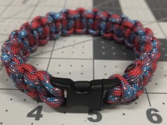 Paracord Bracelet Red White Blue Cord With Black Buckle