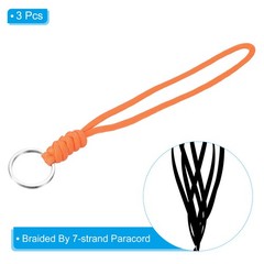 Paracord Lanyard with Keychain 8″, 3pcs Metal Hook Strap, Orange