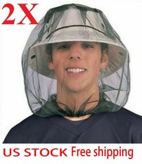 2x Anti-Mosquito Bug Bee Insect Head Net Hat Cap Sun Protection Fishing Hiking