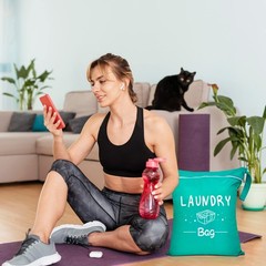 2 Pcs Large Travel Laundry Bags – Waterproof Wet/Dry, 14.9 x 18.8, Green+Grey
