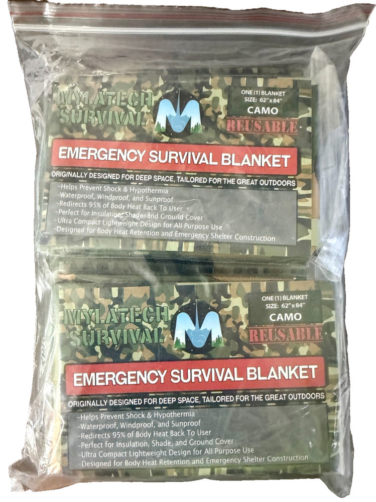MYLATECH XL REUSABLE EMERGENCY THERMAL BLANKETS |6 PACK| 62″x84″ X-LARGE (CAMO)⛺