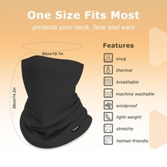 Vogium Adult Fleece Neck Warmer Gaiter – Windproof Stretchy One Size, Black