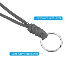2pcs 8″ Paracord Lanyard with Keyring Wrist Cord Badge Holder Strap, Grey