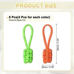 8Pcs Reflective Paracord Zipper Pull, 85 mm Length&Orange&Shiny Green