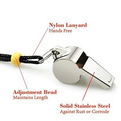 2 Pack Stainless Steel Sports Whistles with Lanyards for Coaches Referees Silver