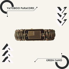 Green Camo Bracelet 3 Adjustable Sizes Paracord For Men With Bronze USA Flag
