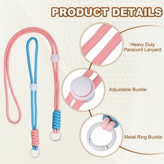 2Set Heavy Duty Paracord Keychain Lanyard for Keys , Light Pink/Light Blue/White