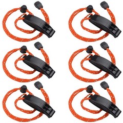 JULBEAR 6 pcs Safety Survival Whistles with Adjustable Reflective Black