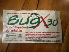 BUGX30 New Insect Repellent with DEET (30%) sealed non-greasy Oil-Free Towelette