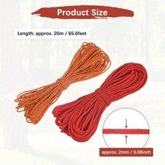 2PCS 2 mm 66FT Reflective Guyline Camping Paracord 3 Strands, Red, Orange