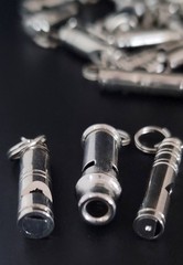 5 Silver Mini Whistles 1.5″ w Key Ring Camping Purse Security Whistle Pet Train