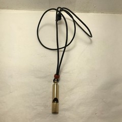 Safety Whistle «LOUD» 14kt Gold Plated Brass 36″ Leather Lanyard Amber Bead NEW
