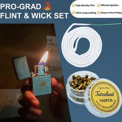 Lighter Flints and Wick Set – Inculdes (100Pcs Flint Stones, 40» Cotton Wicks,