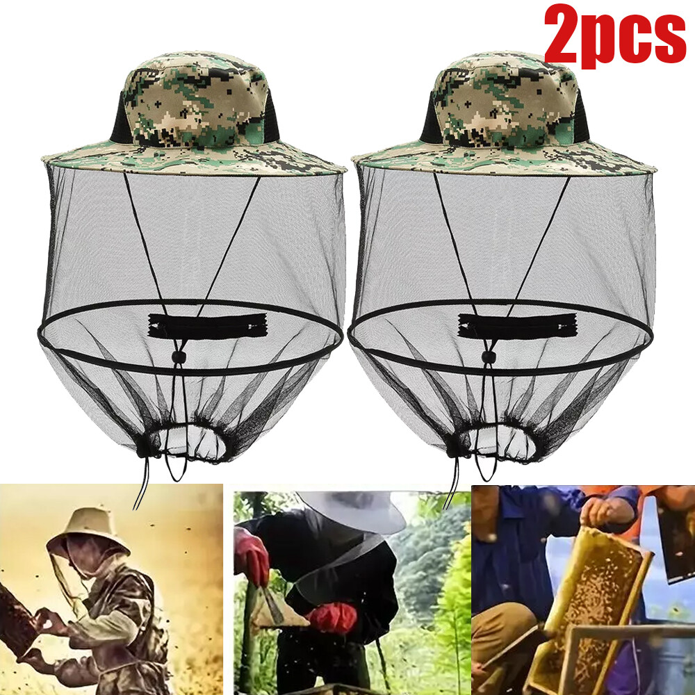 2PC Anti-Mosquito Bug Bee Insect Head Net Hat Cap Sun Protect for Fishing Camp L