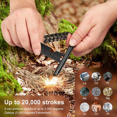Survival Fire Starter, Ferro Rod , Flint & Steel Paracord and Emergency Whistle